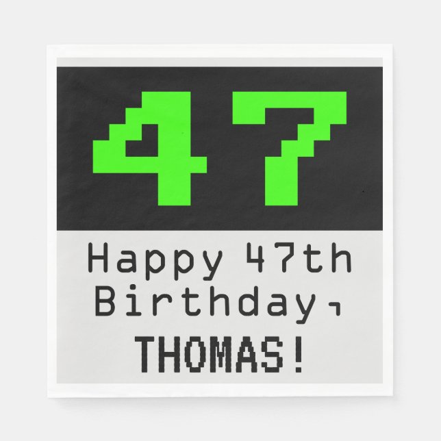 Servilleta De Papel 47º cumpleaños - Nerdy / Geeky Style "47" y nombre (Anverso)