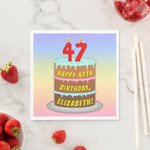 Servilleta De Papel 47º cumpleaños: Torta divertida y velas + nombre p