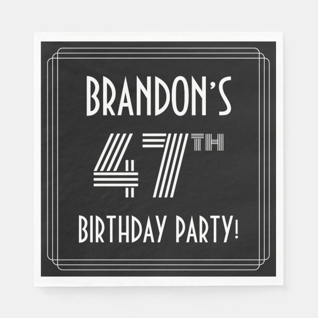 Servilleta De Papel 47th Birthday Party: Art Deco Style + Custom Name (Anverso)