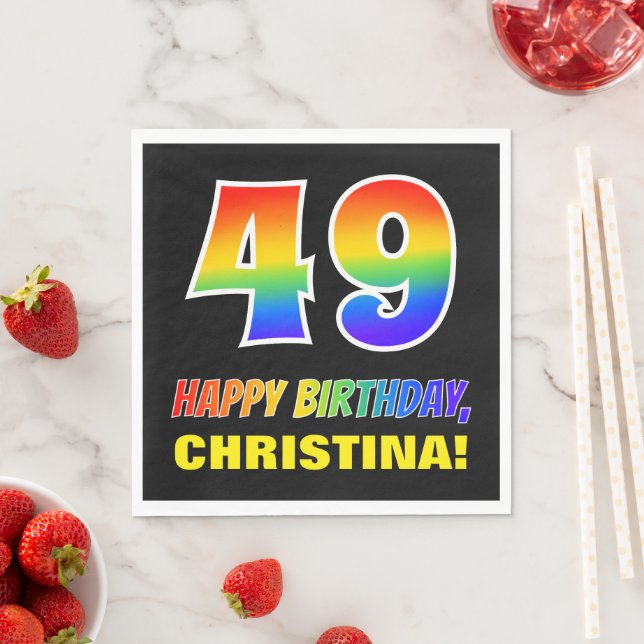 Servilleta De Papel 49º cumpleaños: audaz, divertido, simple, arcoiris (In situ)