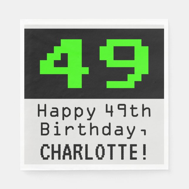 Servilleta De Papel 49º cumpleaños - Nerdy / Geeky Style "49" y nombre (Anverso)