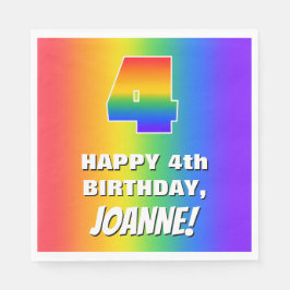 Servilleta De Papel 4.º cumpleaños: Colorido, divertido patrón arcoiri