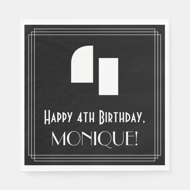 Servilleta De Papel 4.º Cumpleaños: Estilo Art Deco inspirado "4" + No (Anverso)