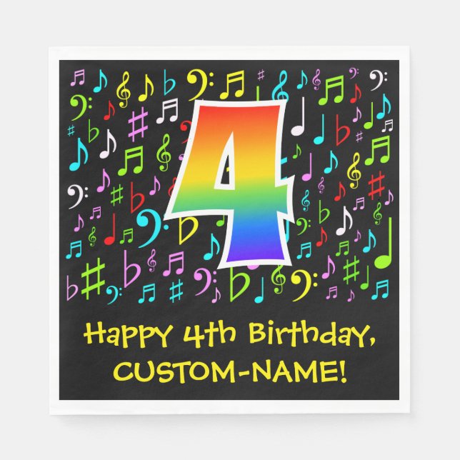 Servilleta De Papel 4.º cumpleaños - Símbolos musicales coloridos, arc (Anverso)