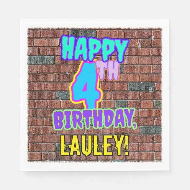 Servilleta De Papel 4 cumpleaños ~ Diversión, graffiti urbano inspirad (Anverso)