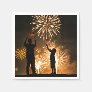 Servilleta De Papel 4 de julio: Banderas y fuegos artificiales