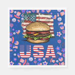 Servilleta De Papel 4 de julio Día de la Independencia con Hamburguesa