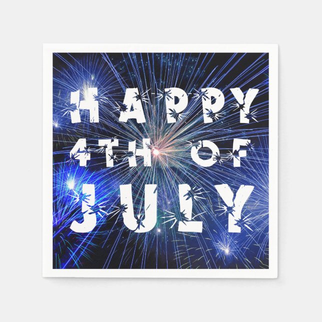 Servilleta De Papel 4 de julio fuegos artificiales en Blue Hue Feliz 4 (Anverso)