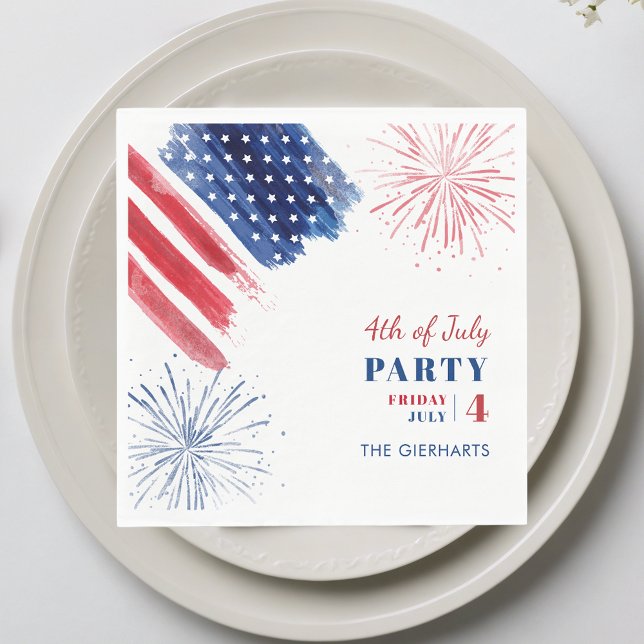 Servilleta De Papel 4 de julio: Papel del Día del Día del Blanco Rojo (4th of July Red White Blue Holiday Party Paper Napkins)