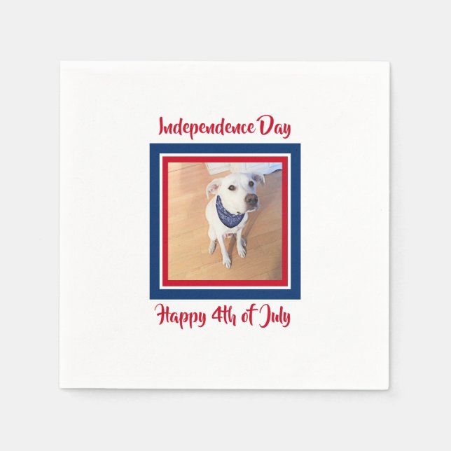 Servilleta De Papel 4 de julio Perro de cachorro blanco, rojo, blanco  (Anverso)
