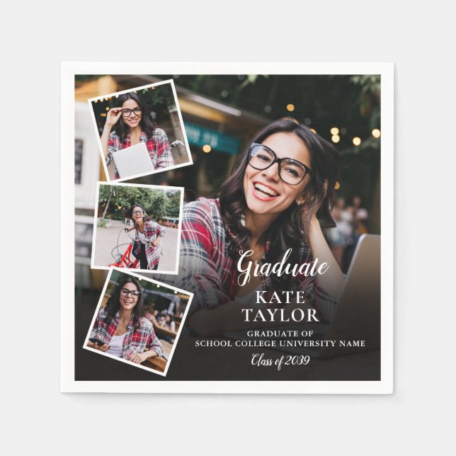 Servilleta De Papel 4 Partido de Graduación Moderna Collage de fotos (Anverso)