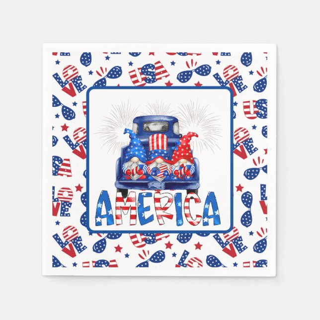Servilleta De Papel 4th Of July Gnomes (Anverso)