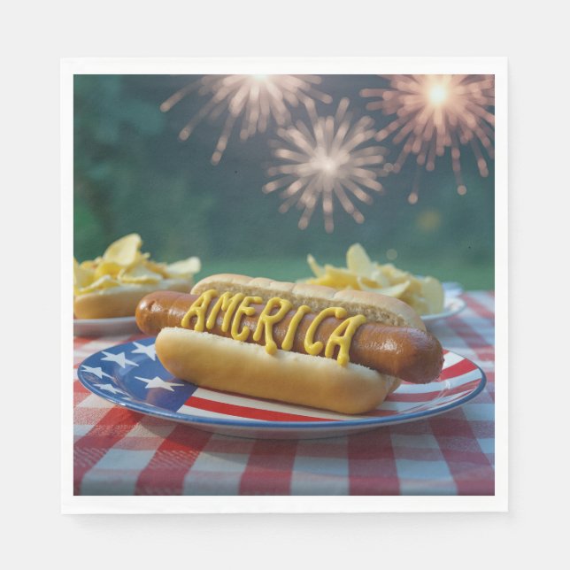 Servilleta De Papel 4th of July Picnic With Fireworks (Anverso)