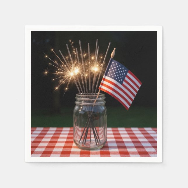 Servilleta De Papel 4th of July Sparklers With American Flag (Anverso)