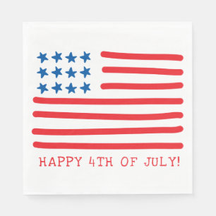Servilleta De Papel 4to feliz de la bandera americana dibujada mano de