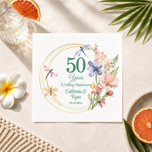 Servilleta De Papel 50º Aniversario de Bodas de Oro Marco Floral Dorad