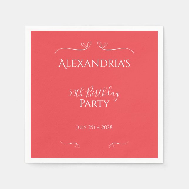 Servilleta De Papel 50.ª fiesta de cumpleaños corazones rojos rosados  (Anverso)