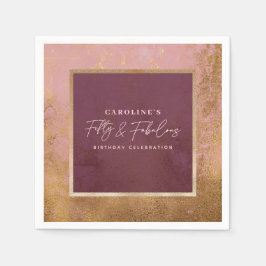 Servilleta De Papel 50.ª Fiesta de Cumpleaños Oro y Rosa