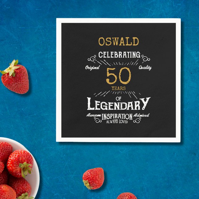 Servilleta De Papel 50.ª legendaria retro de oro negro (For those celebrating their 50th birthday we have the ideal birthday party napkins)