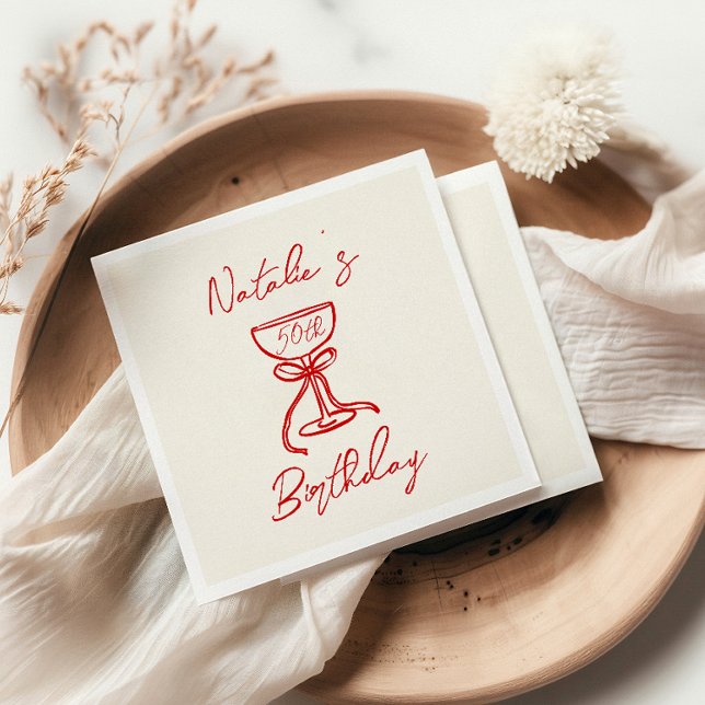 Servilleta De Papel 50.ª Mano Retro Dibujó Vidrio de Champán Cumpleaño (Subido por el creador)