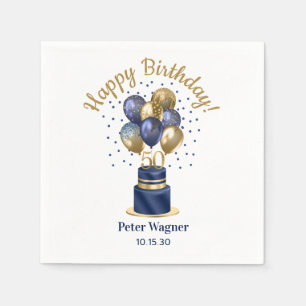 Servilleta De Papel 50.ª tarta de globo azul de la marina de cumpleaño