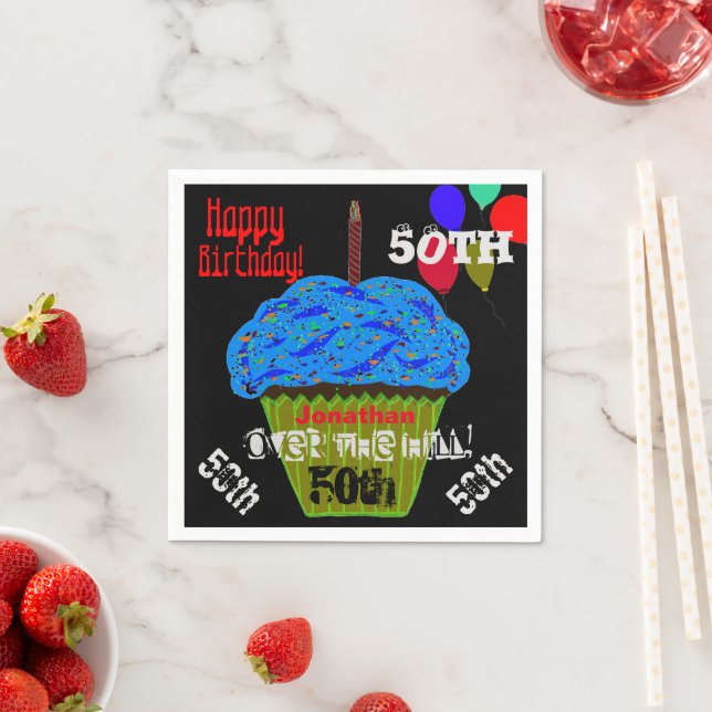 Servilleta De Papel 50.ª Torta Azul Personalizada (In situ)