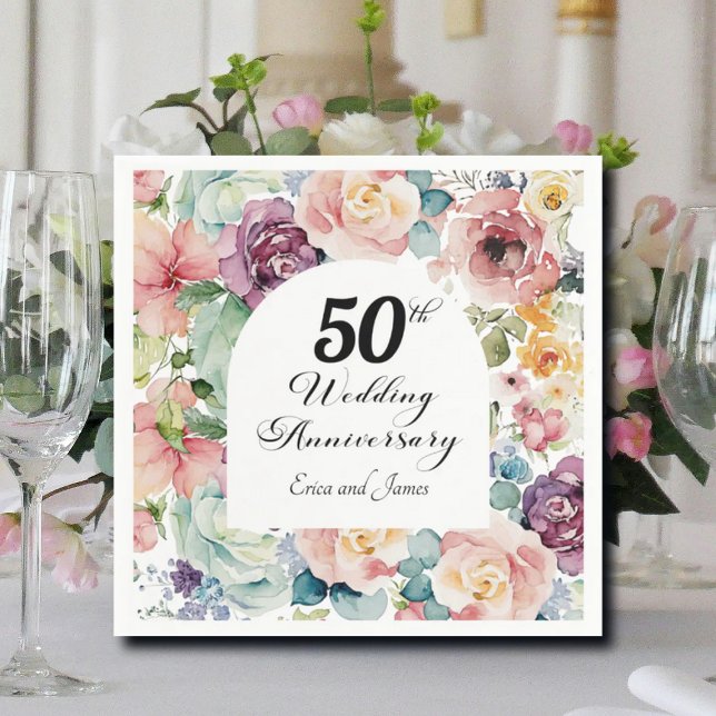 Servilleta De Papel 50.º Aniversario Boda Elegante Script Floral (Subido por el creador)