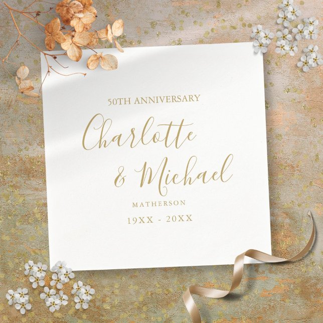 Servilleta De Papel 50.º aniversario de Boda guión de la firma dorada (50th Wedding Anniversary Golden Signature Script Napkins)