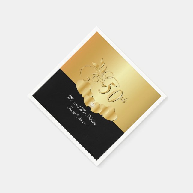 Servilleta De Papel 50.º Aniversario del Boda de Oro | DIY Textos (Borde)