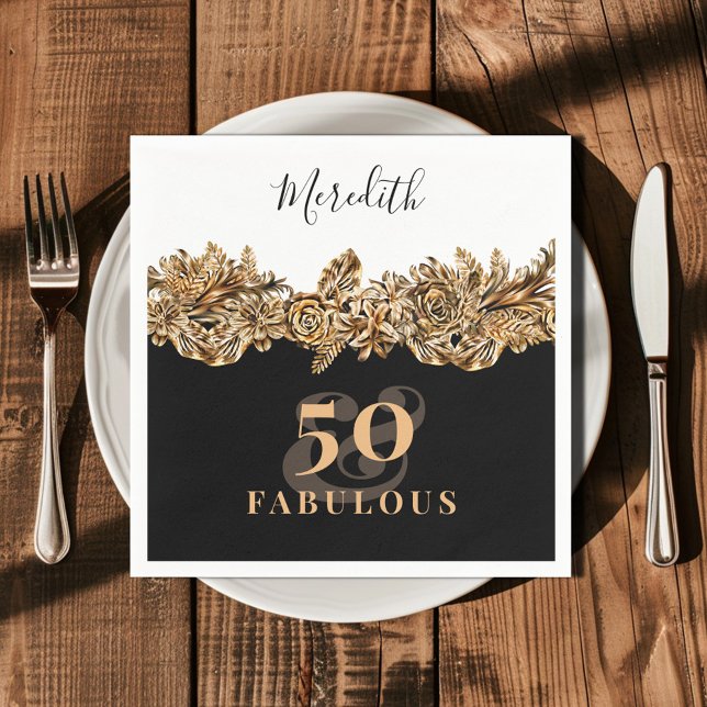 Servilleta De Papel 50.º Aniversario Flores Doradas Elegantes Clásicas (Subido por el creador)