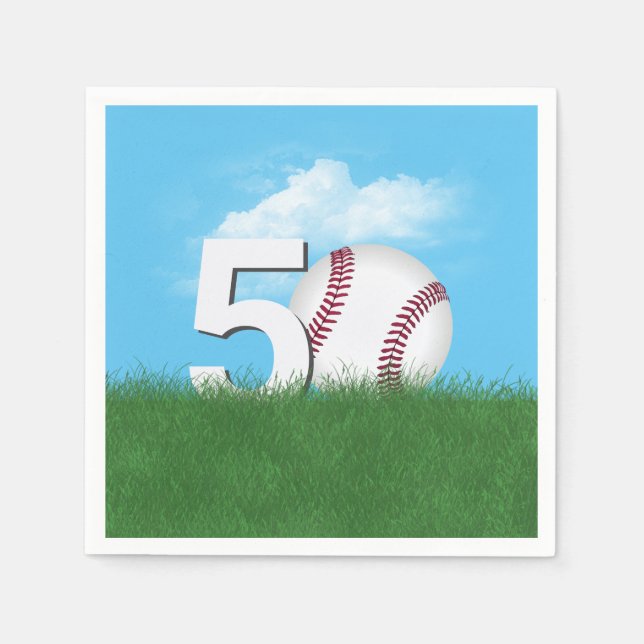 Servilleta De Papel 50.º Béisbol De Cumpleaños En Grasa Verde (Anverso)