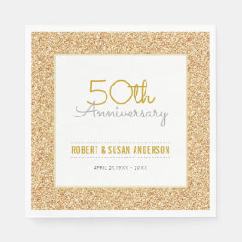 Servilleta De Papel 50.º Boda Aniversario Faux Gold Purpurina