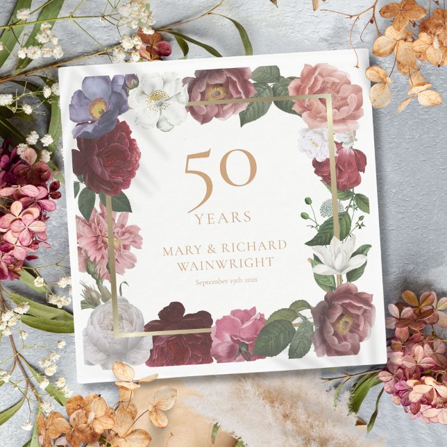 Servilleta De Papel 50.º Boda de oro Rosa de país (50th Golden Wedding Anniversary Country Rose Napkins)