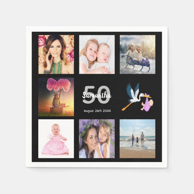 Servilleta De Papel 50.º collage de fotos de la fiesta de cumpleaños n (Anverso)