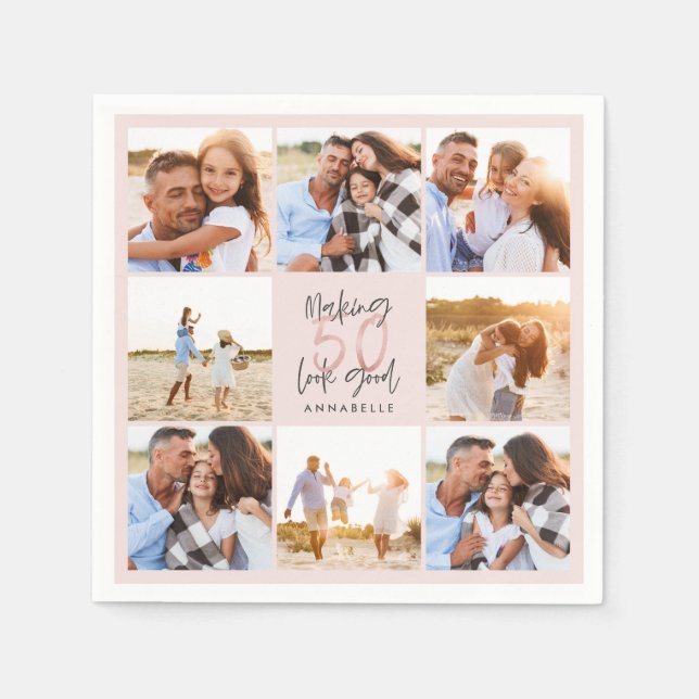 Servilleta De Papel 50.º collage de fotos de purpurinas de niñas rosad (Anverso)