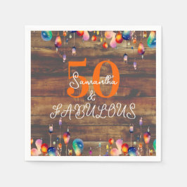 Servilleta De Papel 50.º cumpleaños 50 y fabulosas luces Fiesta rústic