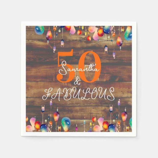 Servilleta De Papel 50.º cumpleaños 50 y fabulosas luces Fiesta rústic (Anverso)