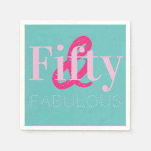 Servilleta De Papel 50.º cumpleaños 50 y fabuloso Fiesta Rosa Verde