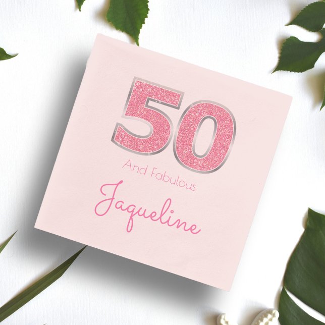Servilleta De Papel 50.º Cumpleaños 50 Y Fabuloso Purpurina Girly Pink (Subido por el creador)
