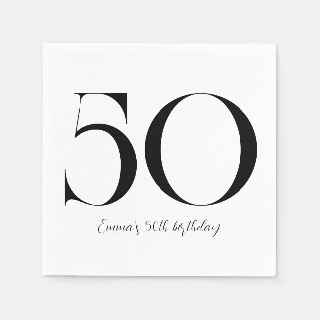 Servilleta De Papel 50.º cumpleaños blanco y negro (Anverso)