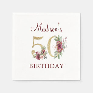 Servilleta De Papel 50.º cumpleaños Burgundy Gold personalizado