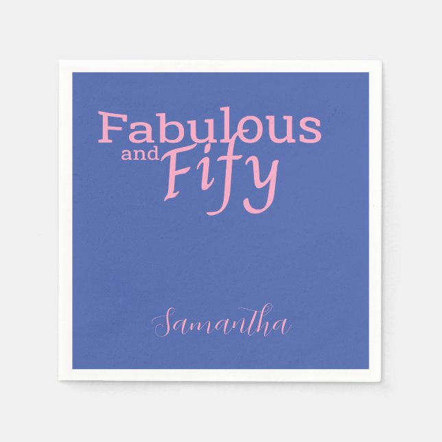 Servilleta De Papel 50.º cumpleaños Cincuenta Fabulosos Azules Rosa (Anverso)