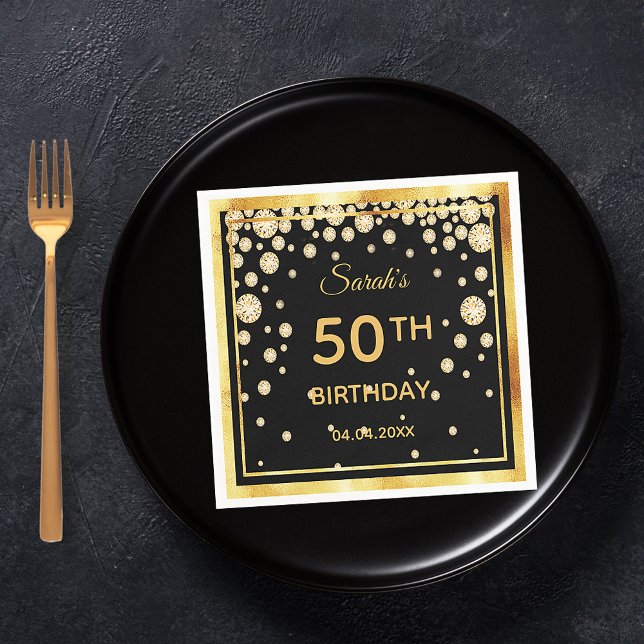 Servilleta De Papel 50.º cumpleaños diamantes de oro negro (Subido por el creador)