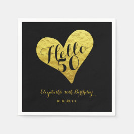 Servilleta De Papel 50.º cumpleaños Hola 50 negro | Faux Gold Heart