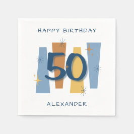 Servilleta De Papel 50.º cumpleaños Mediosiglo Azul Retro Moderno