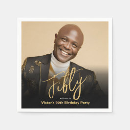 Servilleta De Papel 50.º cumpleaños Oro Negro Moda moderna foto Person