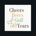 Servilleta De Papel 50.º Fiesta de golf de Birthday Cheers and Beers<br><div class="desc">Este es un diseño de fiesta de golf moderno y fresco, que cumple 50 años. Se trata de un diseño sencillo y mínimo, en blanco y negro clásico con brotes de tipografía naranja, verde y dorada. Perfecto para una fiesta de 50 años, con temática de golf y cerveza. Este diseño...</div>