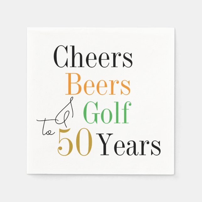 Servilleta De Papel 50.º Fiesta de golf de Birthday Cheers and Beers (Anverso)