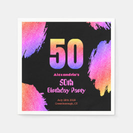 Servilleta De Papel 50.º fiesta de neón purpurina rosado