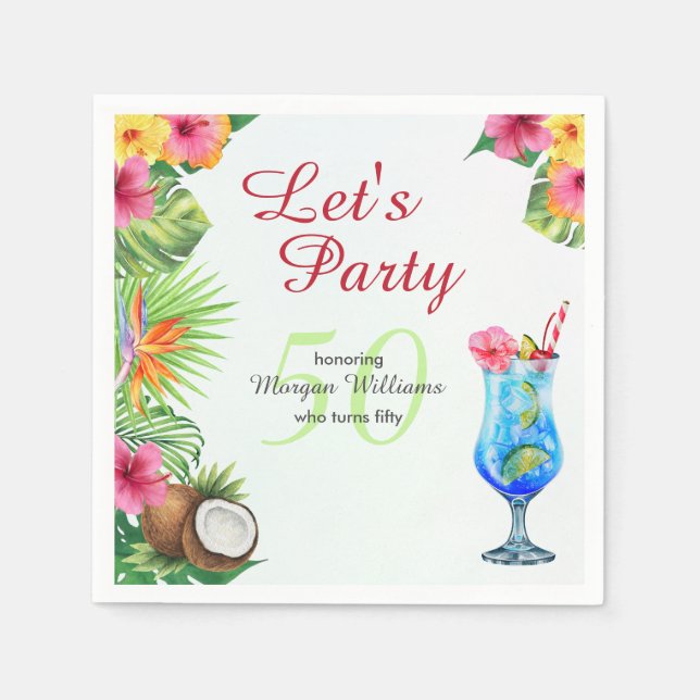 Servilleta De Papel 50.º Fiesta de verano tropical y cóctel (Anverso)